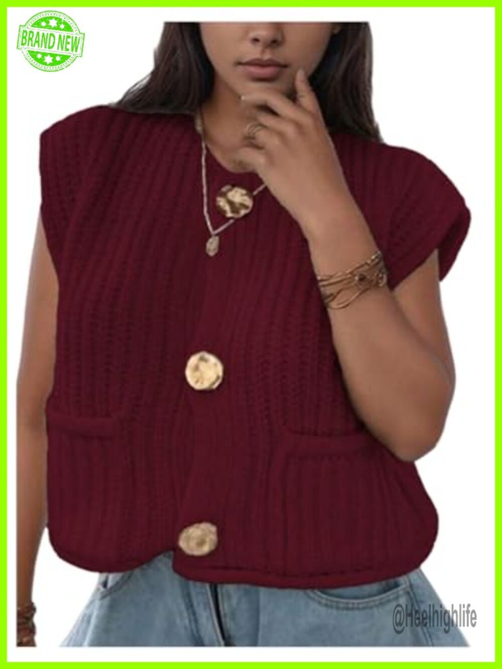 Plus Size Chunky Knit Sweater Vest Button Down Sleeveless Cardigan with Pockets